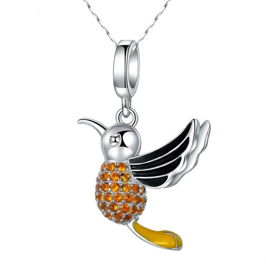 Orange 925 Sterling Silver Hummingbird Designer Pendant