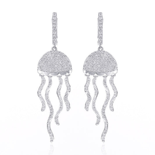 Gold and Silver Jellyfish with Cubic Zirconia Stud Earrings Women’s Jewelry