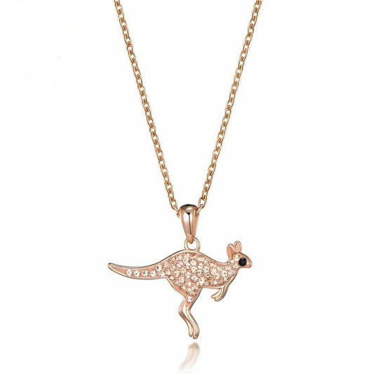 Australian Kangaroo with Crystals Pendant Necklace For Women