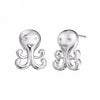 Handmade Silver Octopus Stud Earrings For Women