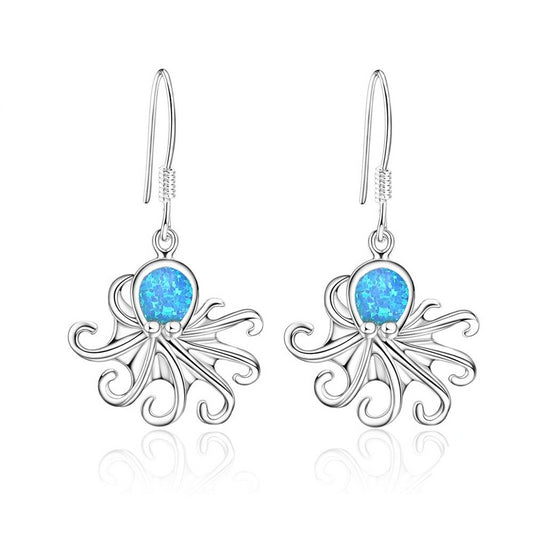 925 Sterling Silver Octopus Blue Stone Drop Earrings Women’s Jewelry