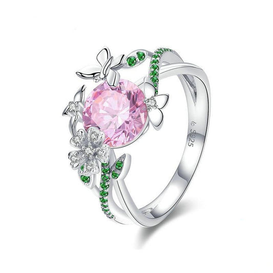 925 Sterling Silver Secret Garden Flower Butterfly Ring Women’s Jewelry