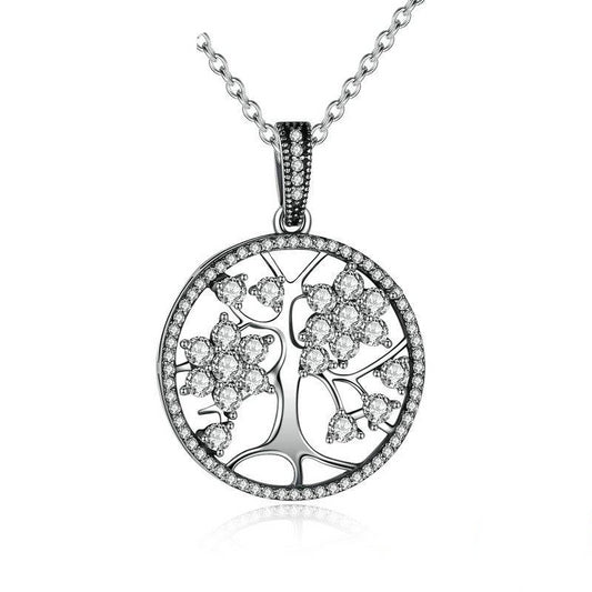 925 Sterling Silver Tree of Life Round Pendant Necklace