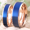 8mm & 6mm Brushed Matte Blue & Rose Gold Tungsten Carbide Wedding Band