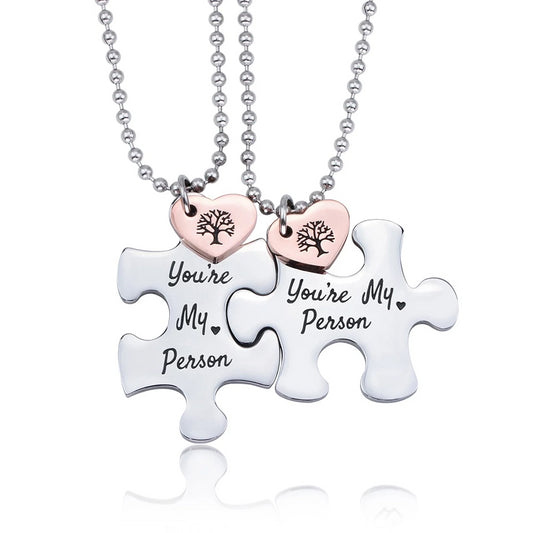 Stainless Steel Puzzle Couple Necklace Pendant Set